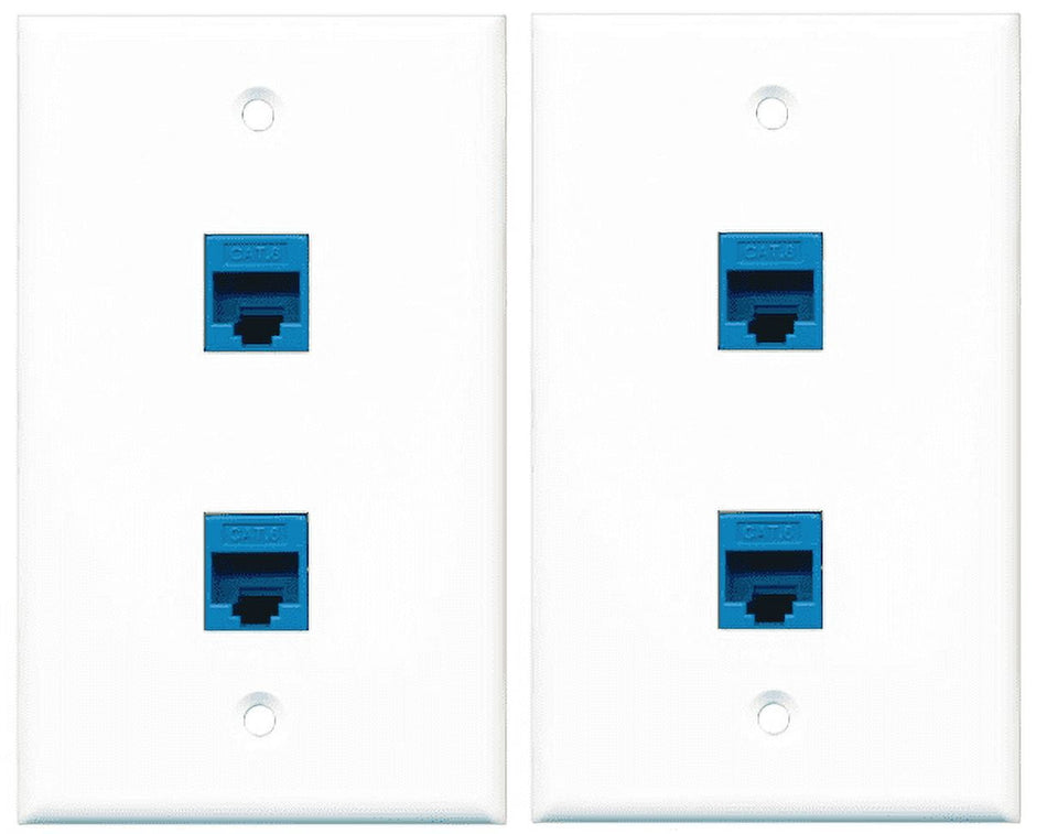 RiteAV - 2 Port Cat6 Ethernet Blue Wall Plate - 2 Pack