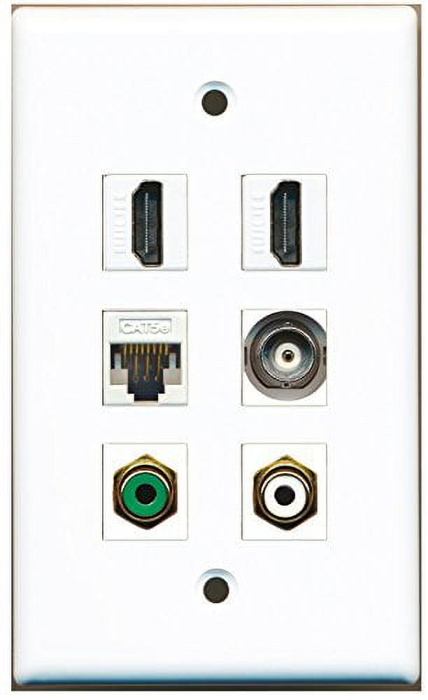 RiteAV - 2 HDMI 1 Port RCA White 1 Port RCA Green 1 Port BNC 1 Port Cat5e Ethernet White Wall Plate