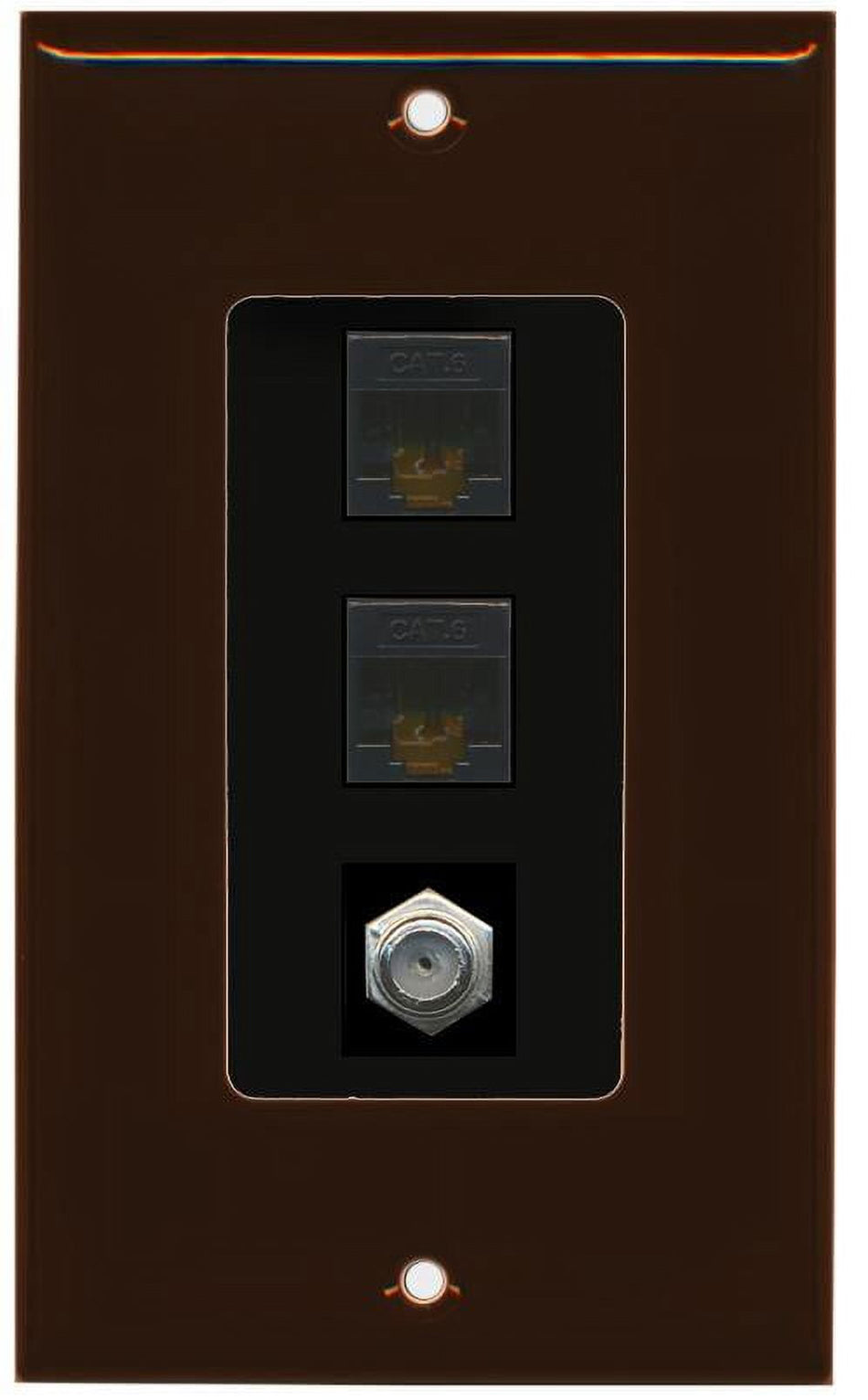 RiteAV Decorative 1 Gang Wall Plate (Brown/Black) 3 Port - 2 x Cat6, 1 x Coax