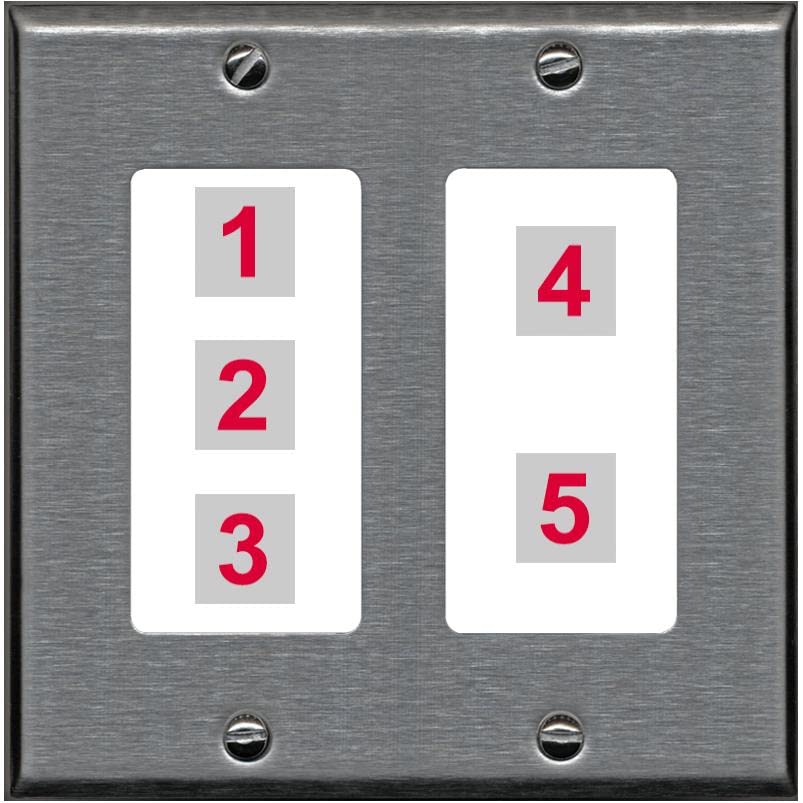 RiteAV Custom Wall Plate 5 Port - 2 Gang [Stainless/White]