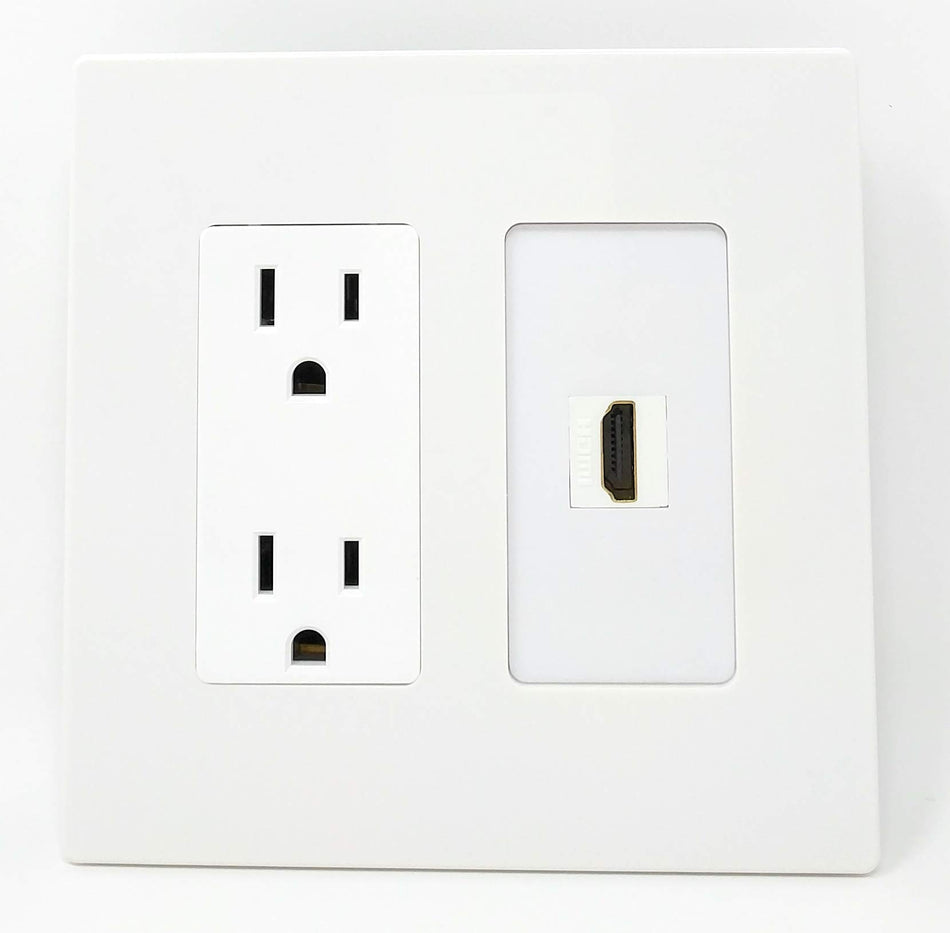 15 Amp Power Outlet and 1 Port HDMI Decorative Type Screwless Wall Plate - White