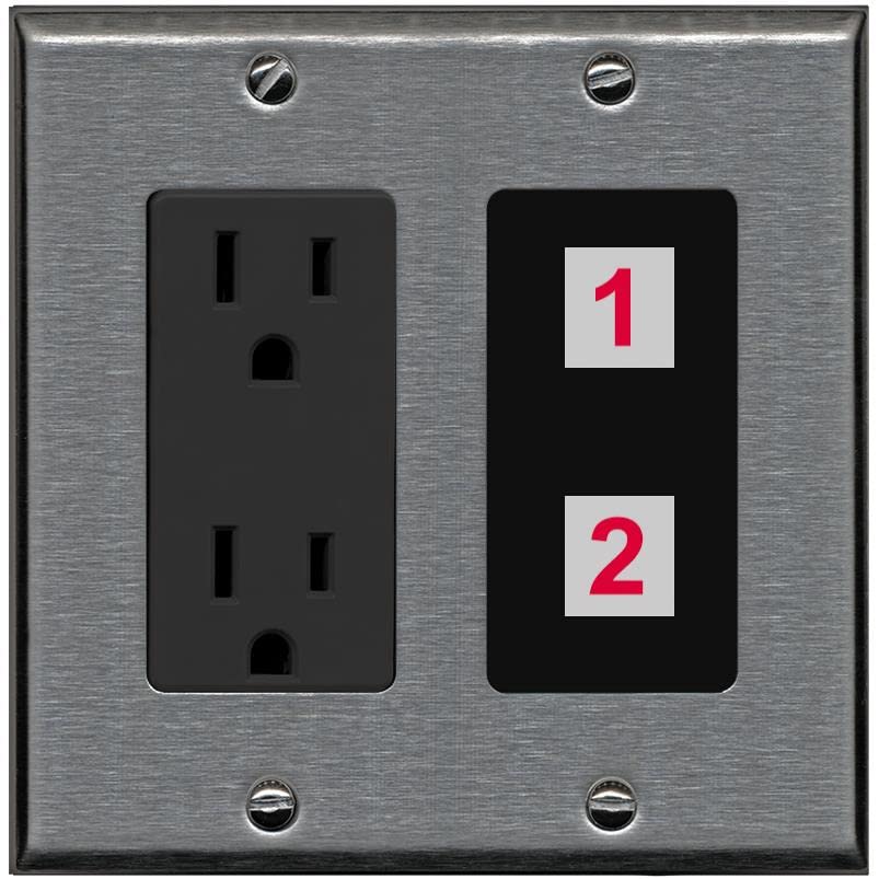 RiteAV Custom Wall Plate 2 Port - Outlet [Stainless/Black]