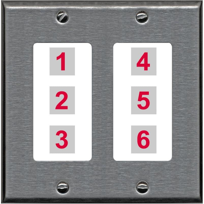 RiteAV 6 Port Custom Wall Plate - 2 Gang [Stainless/White]