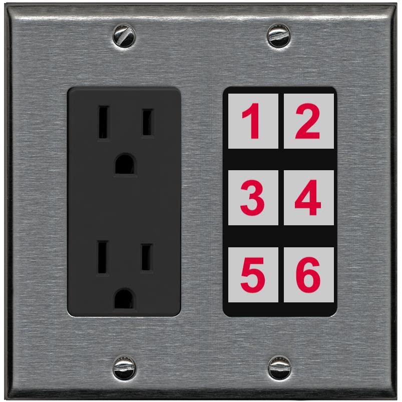 RiteAV 6 Port Custom Wall Plate - Outlet [Stainless/Black]