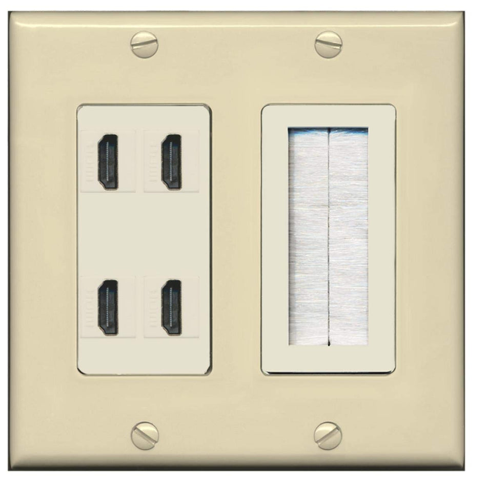 RiteAV - 4 HDMI and 2 - Coax Cable TV F Port Wall Plate - Gray - Ivory