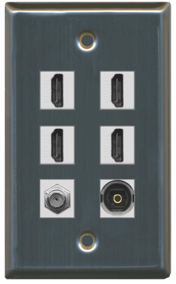 RiteAV - 4 HDMI and 1 - Coax Cable TV and 1 Toslink Port Wall Plate - Stainless Steel/Gray