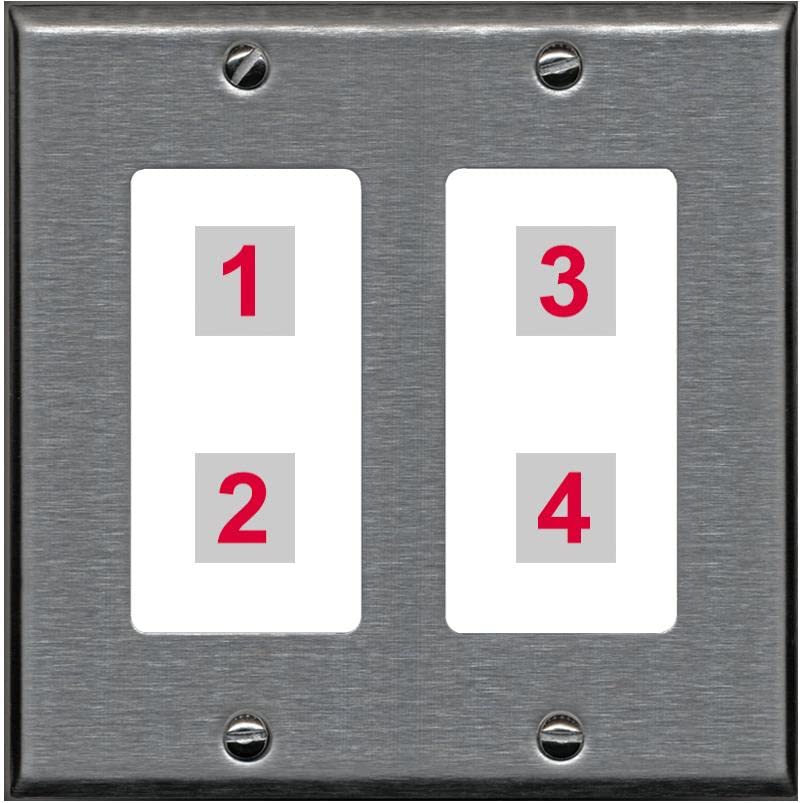 RiteAV Custom 4 Port Custom Wall Plate - 2 Gang [Stainless/White]