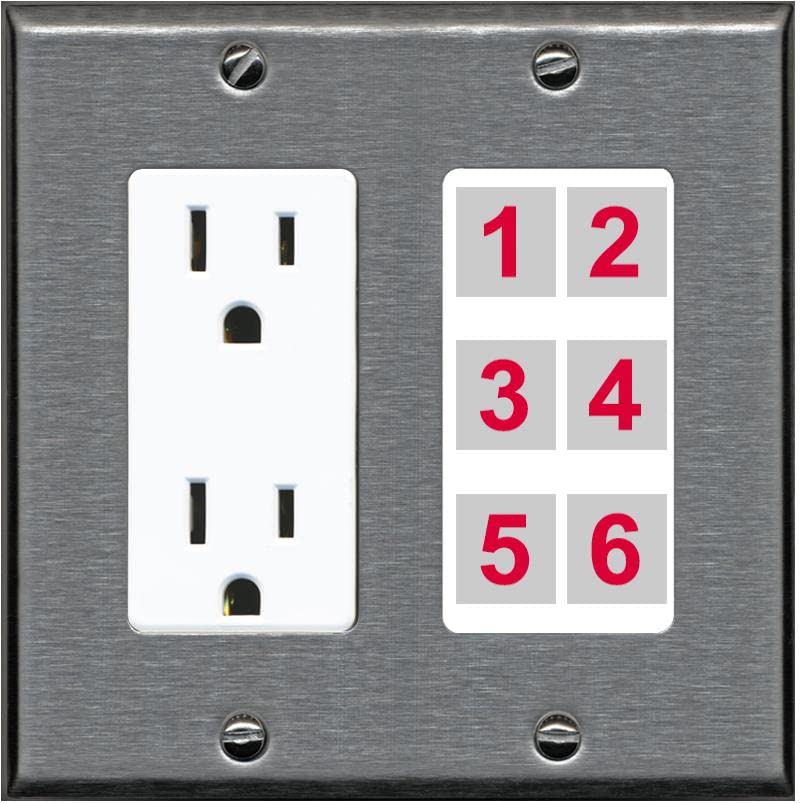 RiteAV 6 Port Custom Wall Plate - Outlet [Stainless/White]