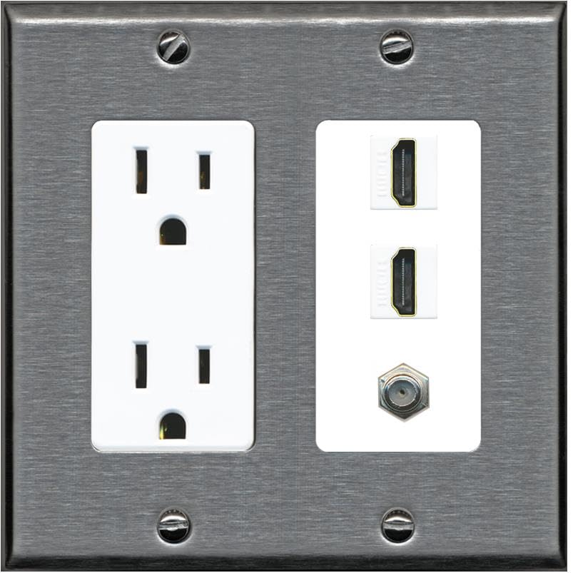 COAX 2 HDMI Wall Plate-Outlet Stainless/White