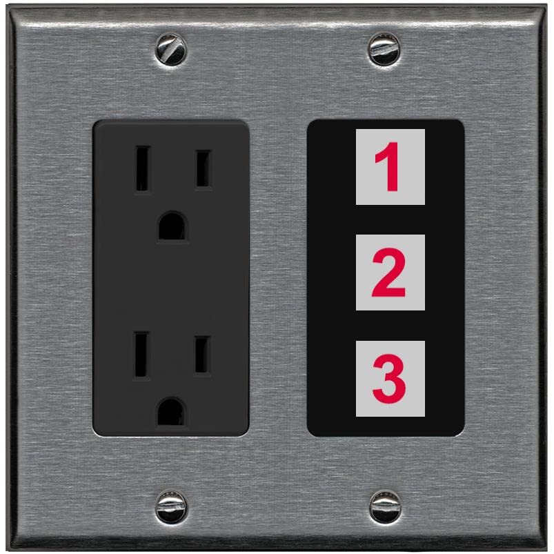 RiteAV Custom Wall Plate 3 Port - Outlet [Stainless/Black]