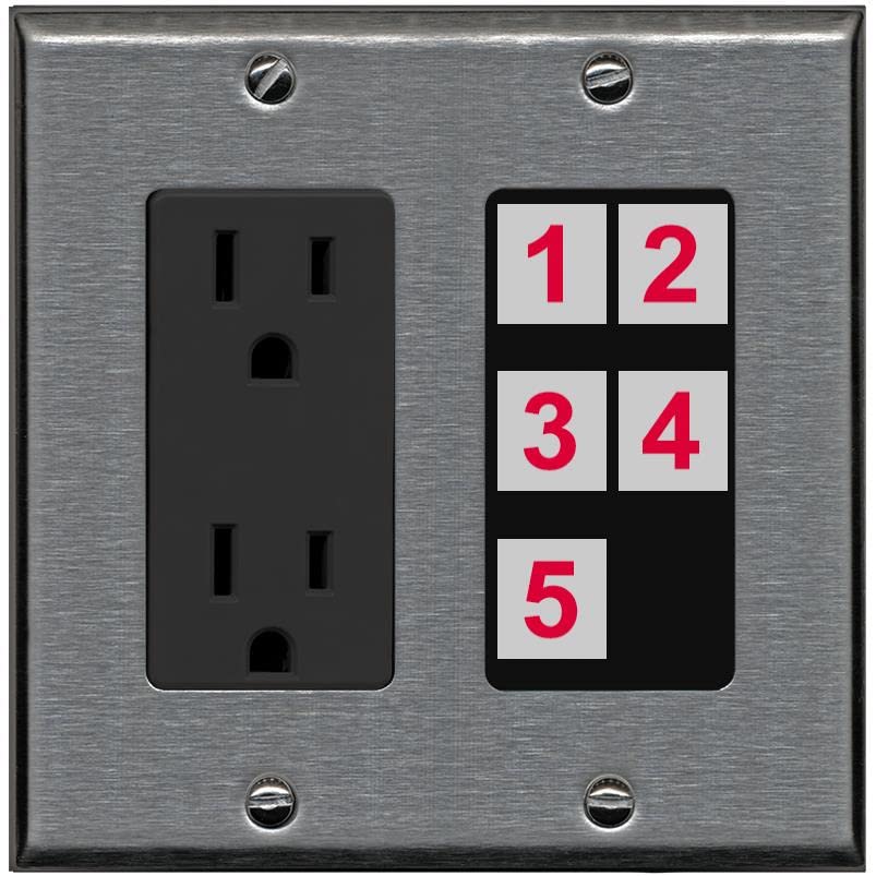 RiteAV Custom Wall Plate 5 Port - Outlet [Stainless/Black]