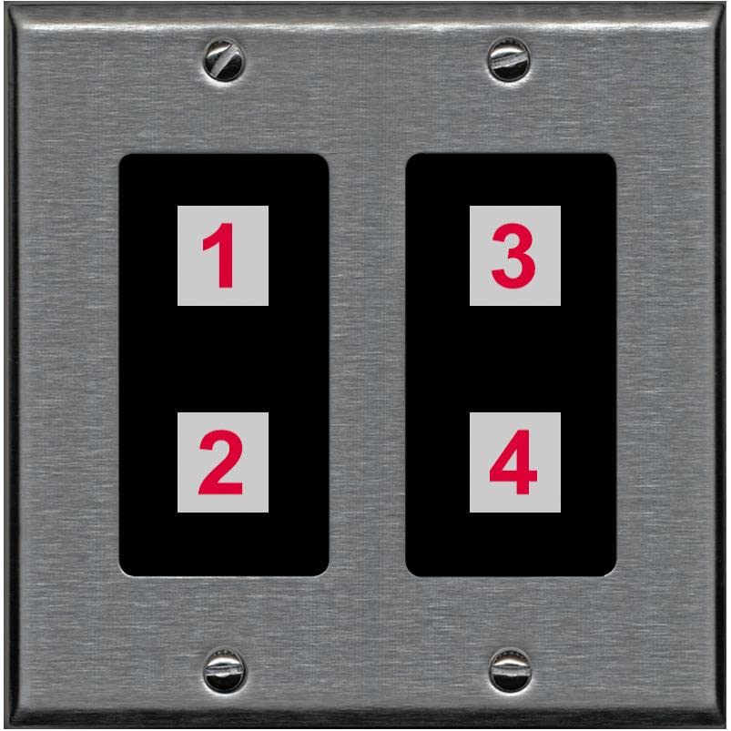 RiteAV Custom 4 Port Custom Wall Plate - 2 Gang [Stainless/Black]