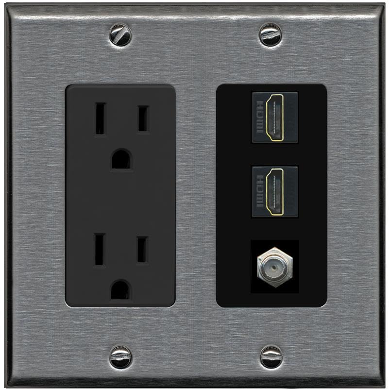 COAX 2 HDMI Wall Plate-Outlet Stainless/Black