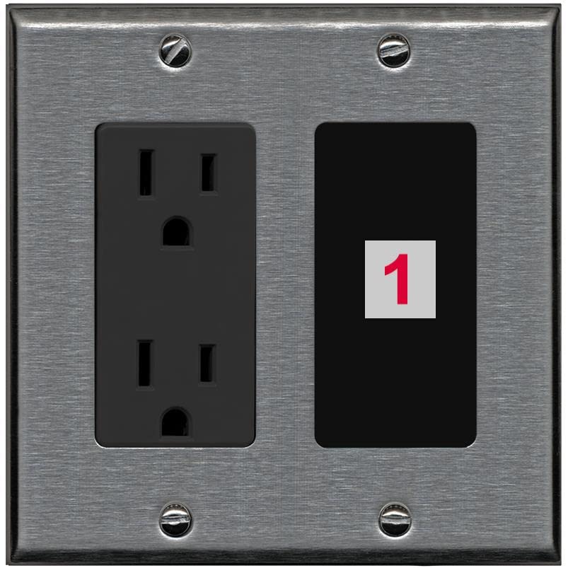 RiteAV Custom Wall Plate 1 Port - Outlet [Stainless/Black]