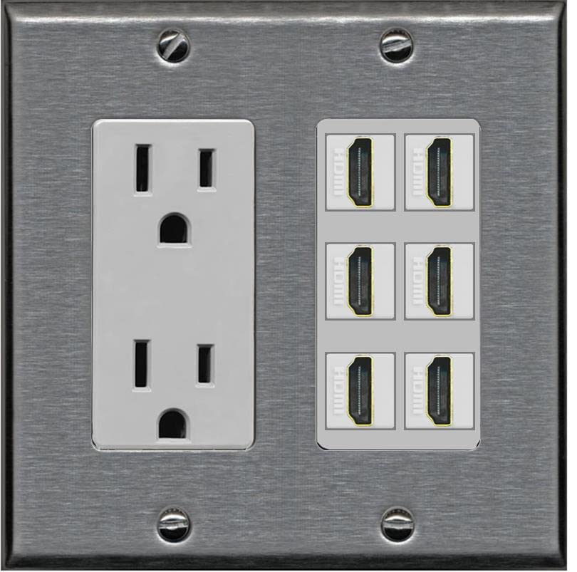 RiteAV HDMI Wall Plate 6 Port - Outlet [Stainless/Gray]