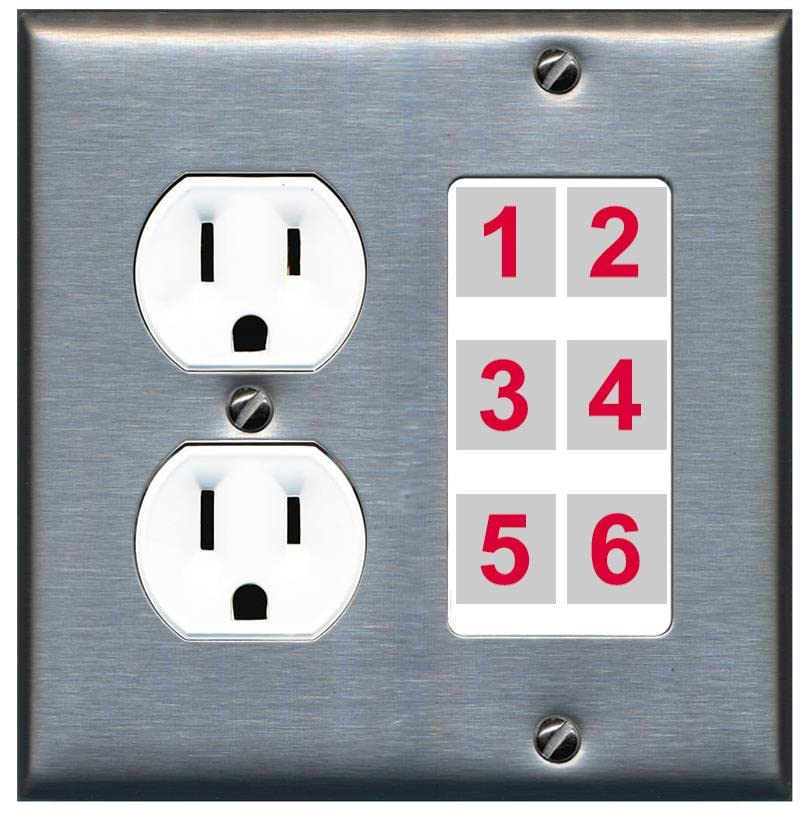 RiteAV 6 Port Custom Wall Plate - Round Outlet [Stainless/White]