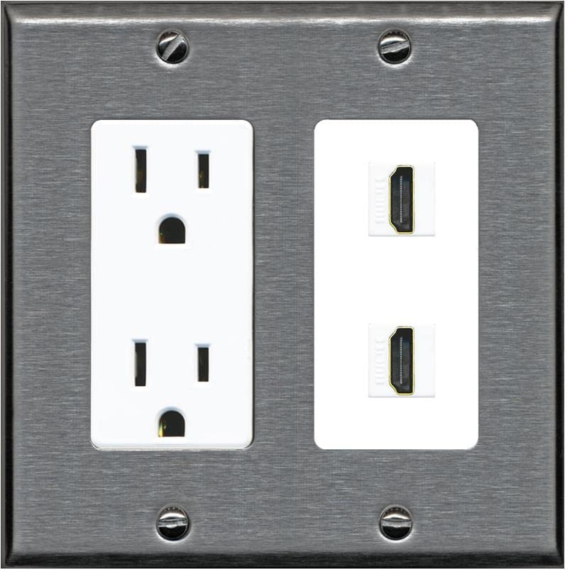 RiteAV HDMI Wall Plate 2 Port - Outlet [Stainless/White]