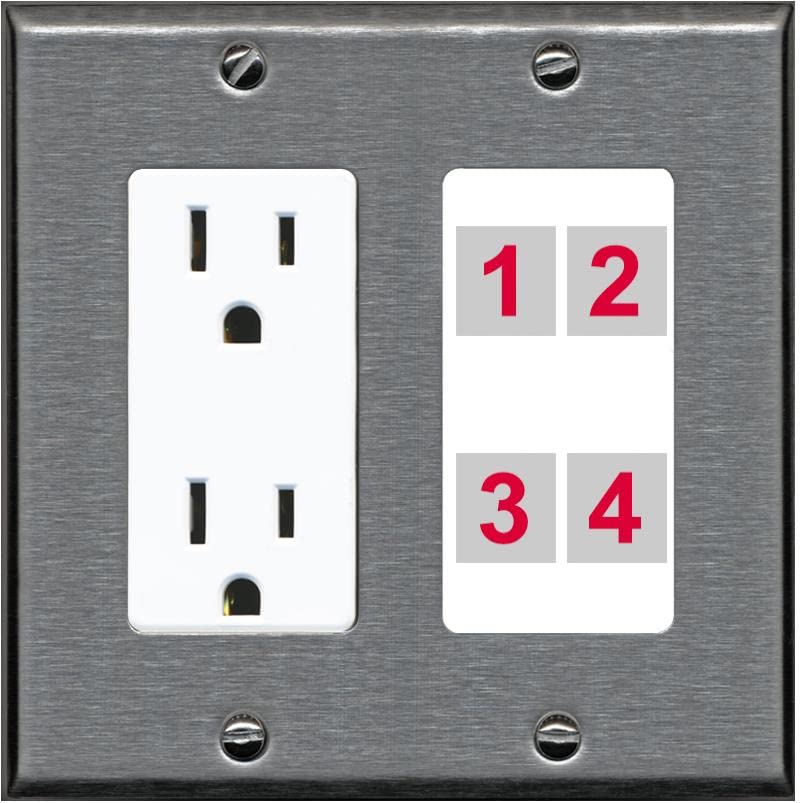 RiteAV Custom 4 Port Custom Wall Plate - Outlet [Stainless/White]