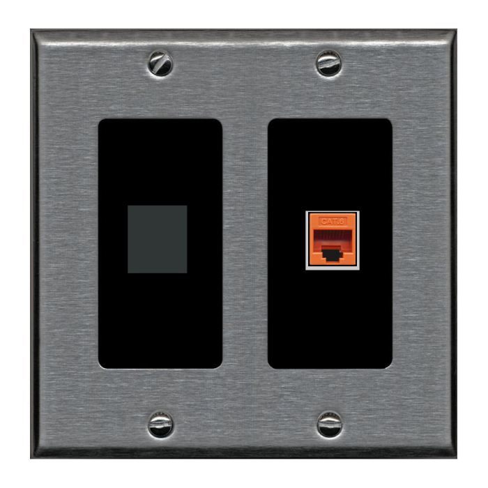 RiteAV Custom Wall Plate 2 Port - 2 Gang [Stainless/Black]