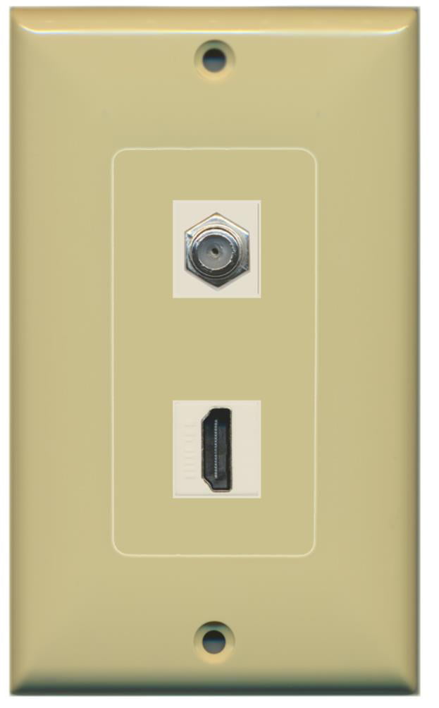 RiteAV - 1 x Cable TV Coax and 1 x HDMI Port Wall Plate Decorative Type - Ivory - Bracket Included