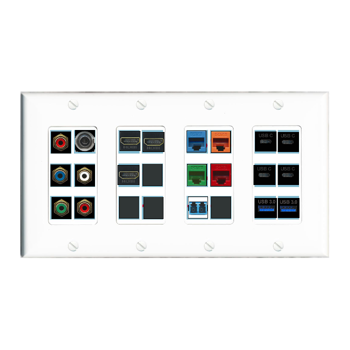 Custom Wall Plate White with up to 24 Keystone Ports