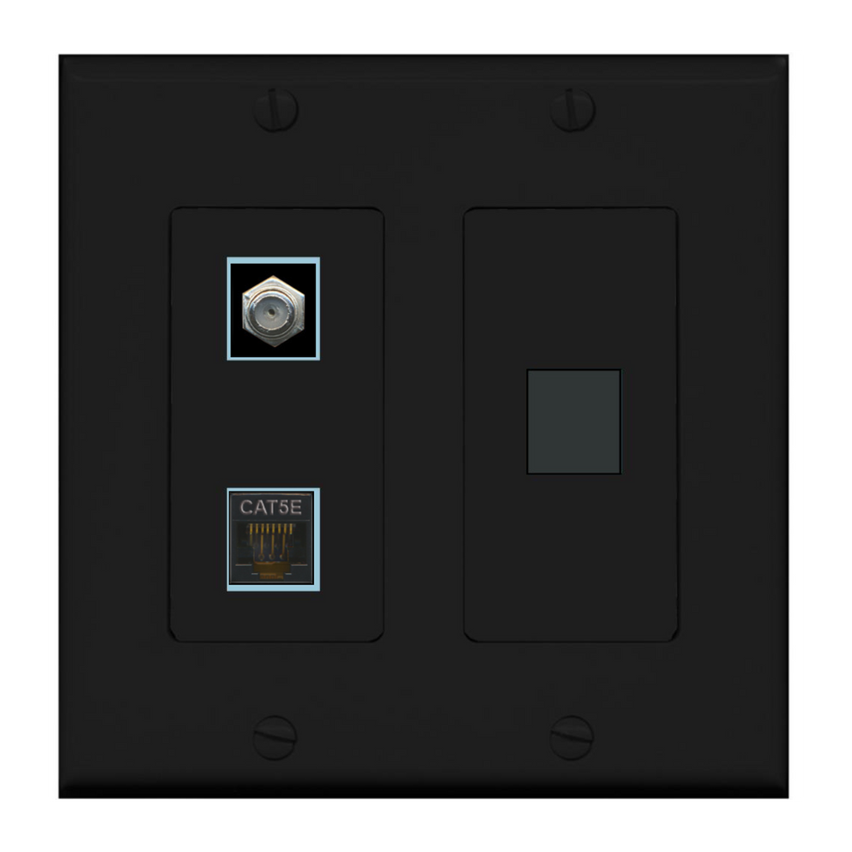 3 Port Custom Keystone Wall Plate 2 Gang DecorZ Black