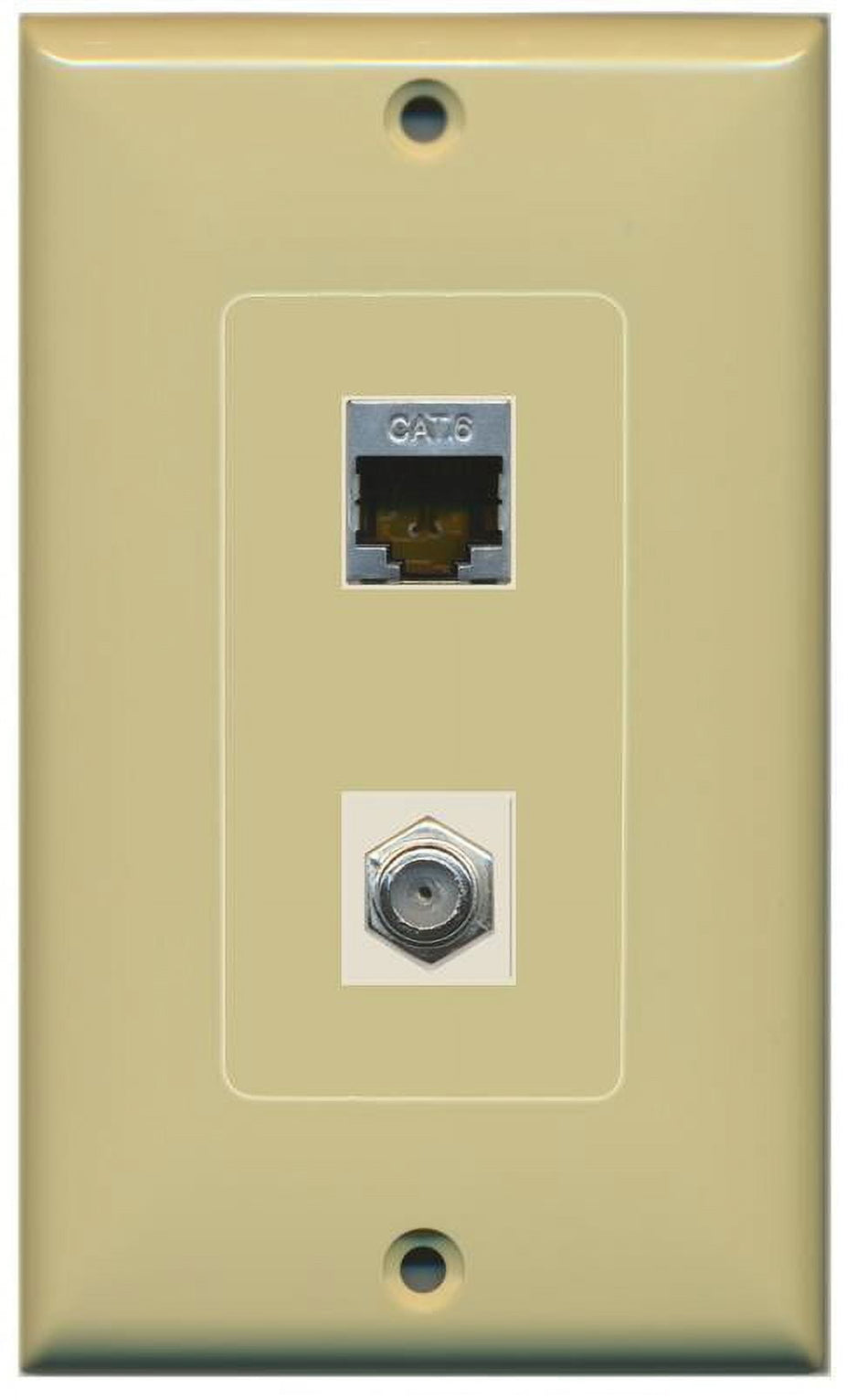 RiteAV Decorative 1 Gang Wall Plate (Ivory/Ivory) 2 Port - Cat6 (Shielded) Coax (Ivory) - Bracket Included