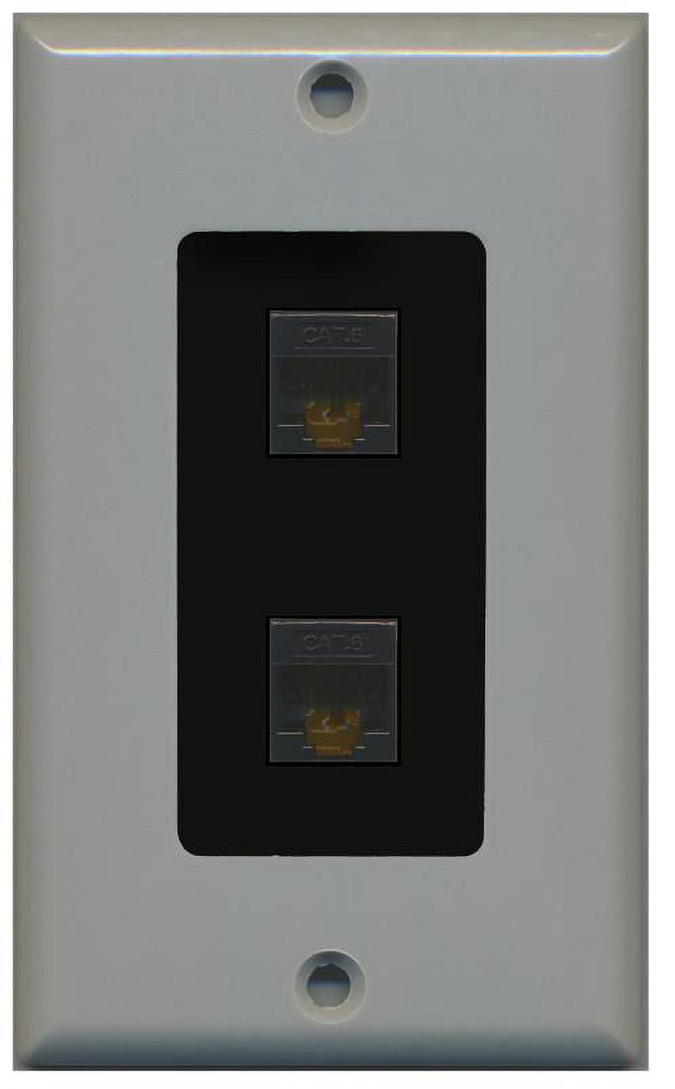 RiteAV Decorative 1 Gang 2 Port Cat6 Wall Plate - Gray/Black - Bracket Included