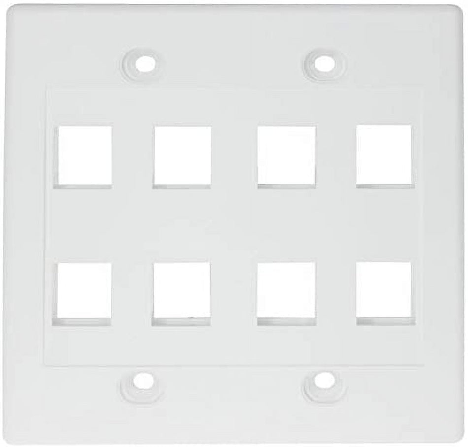 RiteAV - Keystone Wall Plate Double Gang 8-Port White (1 Piece Flush)