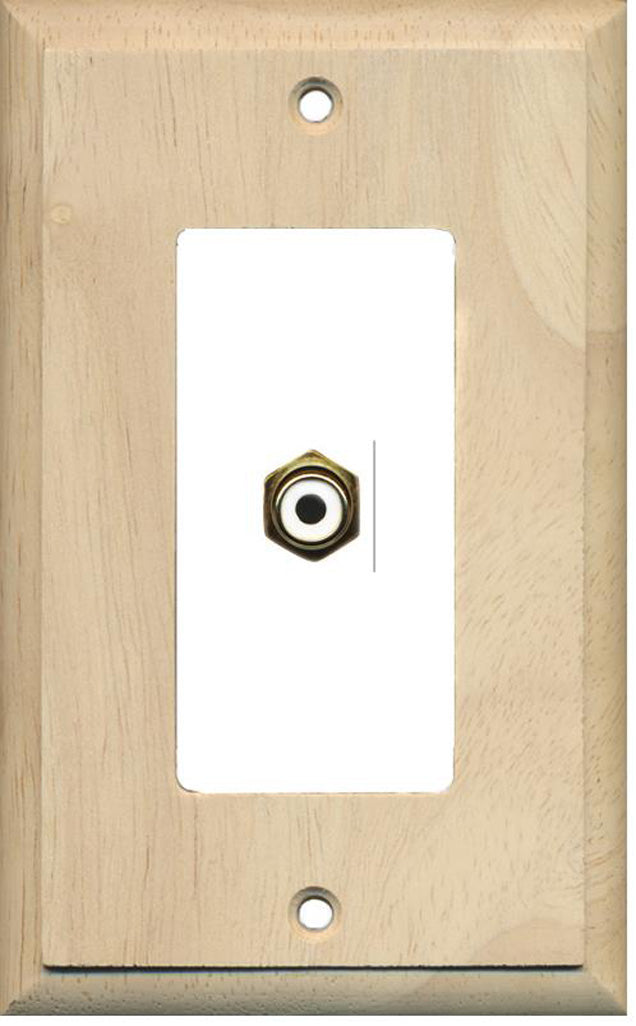 RiteAV - 1 RCA White for Subwoofer Audio Port Wall Plate Decorative - Wood & White - Bracket Included