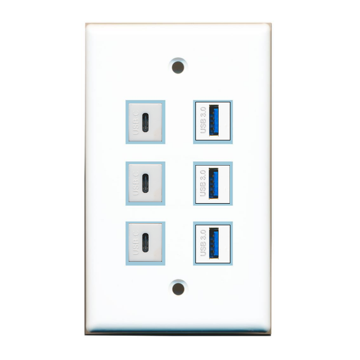 6 Port Custom Keystone Wall Plate Solid White