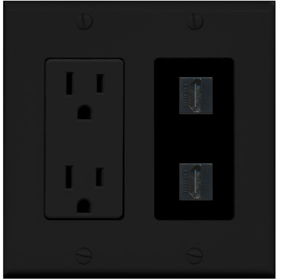 RiteAV - 15 Amp Power Outlet 2 Port HDMI Decorative Type Wall Plate - Black
