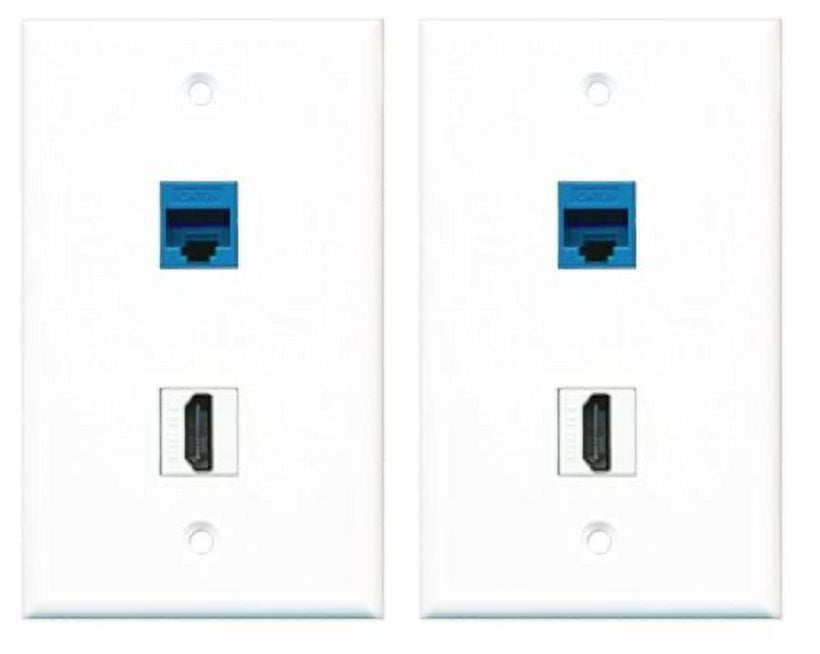 RiteAV - 1 Port HDMI 1 Port Cat6 Ethernet Blue Wall Plate - Bracket Included - 2 Pack