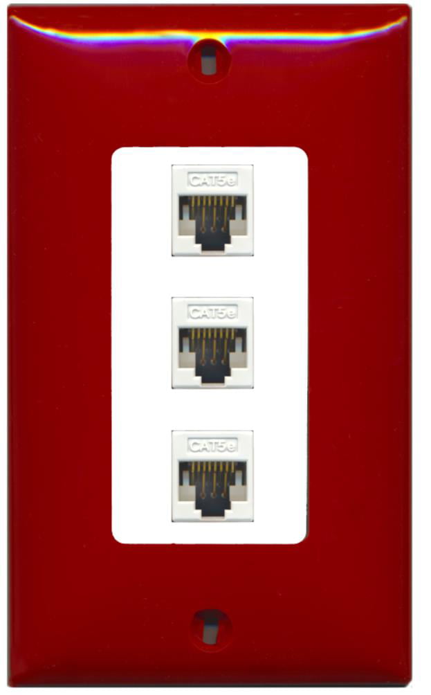 RiteAV Decorative 1 Gang 3 Port Cat5e Wall Plate - Red/White