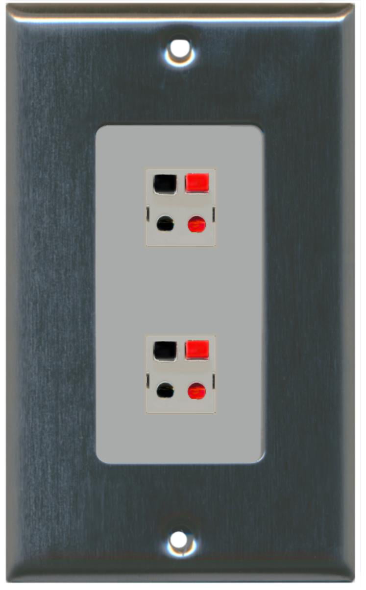 RiteAV - 2 Port Speaker Decorative Wall Plate - Stainless Steel/Gray - Bracket Included