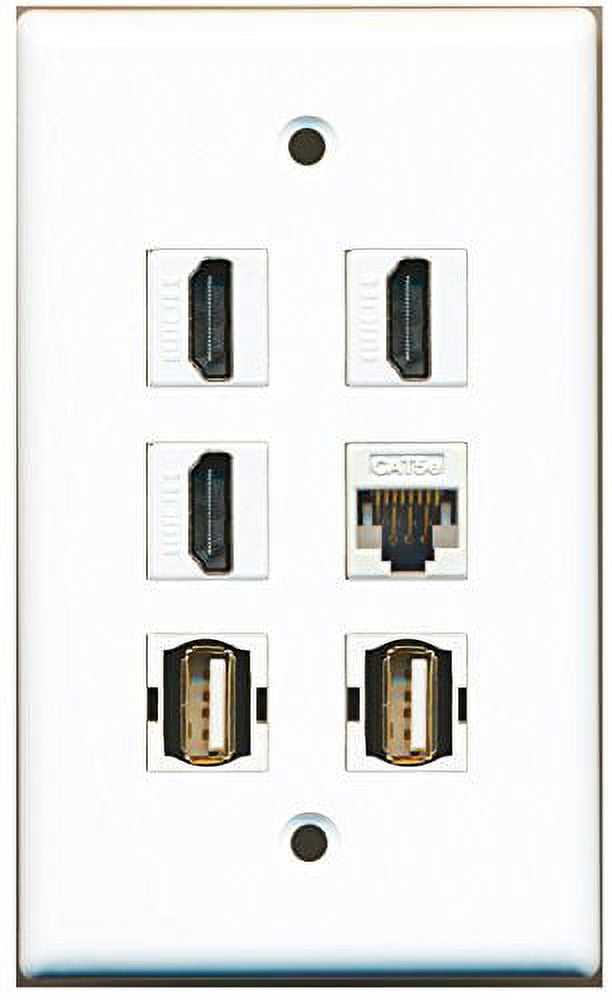 RiteAV - 3 HDMI 2 Port USB A-A 1 Port Cat5e Ethernet White Wall Plate