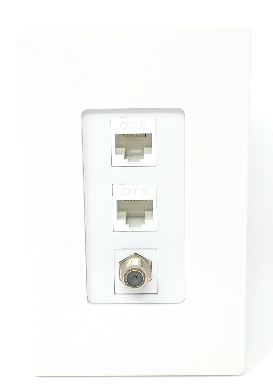 RiteAV - 3 Port - 2 x Cat6, 1 x Coax White Screwless Decorative 1 Gang Wall Plate