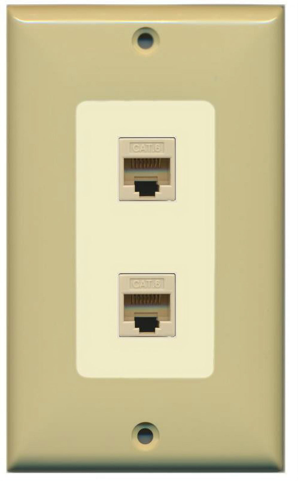 RiteAV Decorative 1 Gang 2 Port Cat6 Wall Plate - Ivory/Light Almond - Bracket Included