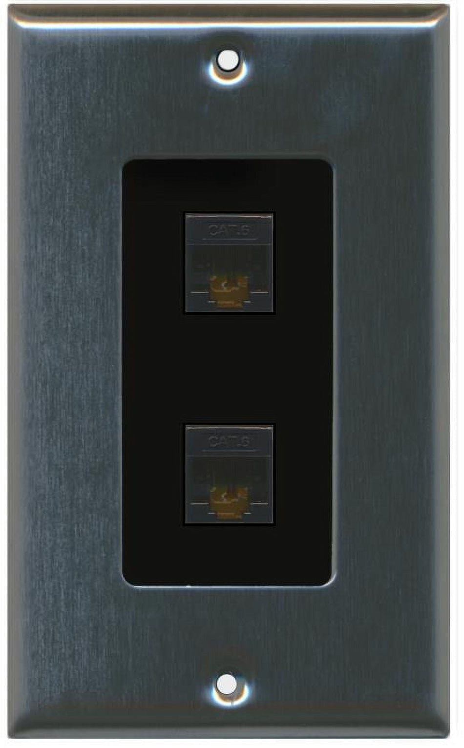 RiteAV Decorative 1 Gang 2 Port Cat6 Wall Plate - Stainless/Black - Bracket Included