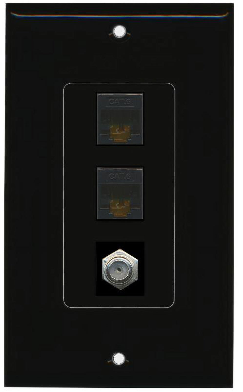 RiteAV Decorative 1 Gang Wall Plate (Black/Black) 3 Port - 2 x Cat6, 1 x Coax