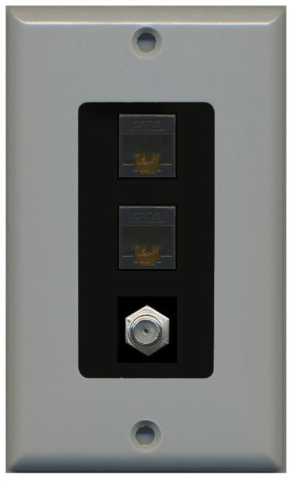 RiteAV Decorative 1 Gang Wall Plate (Gray/Black) 3 Port - 2 x Cat6, 1 x Coax