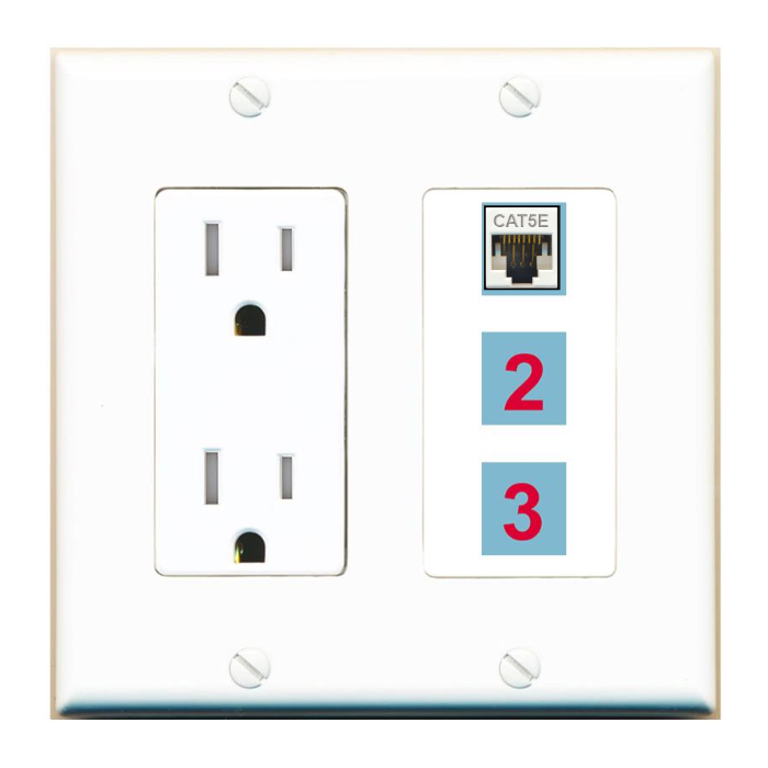 3 Port Custom Keystone Wall Plate with Tamper Resistant DecorZ Power Outlet