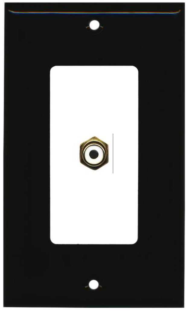 RiteAV - 1 RCA White for Subwoofer Audio Port Wall Plate Decorative - Black & White - Bracket Included