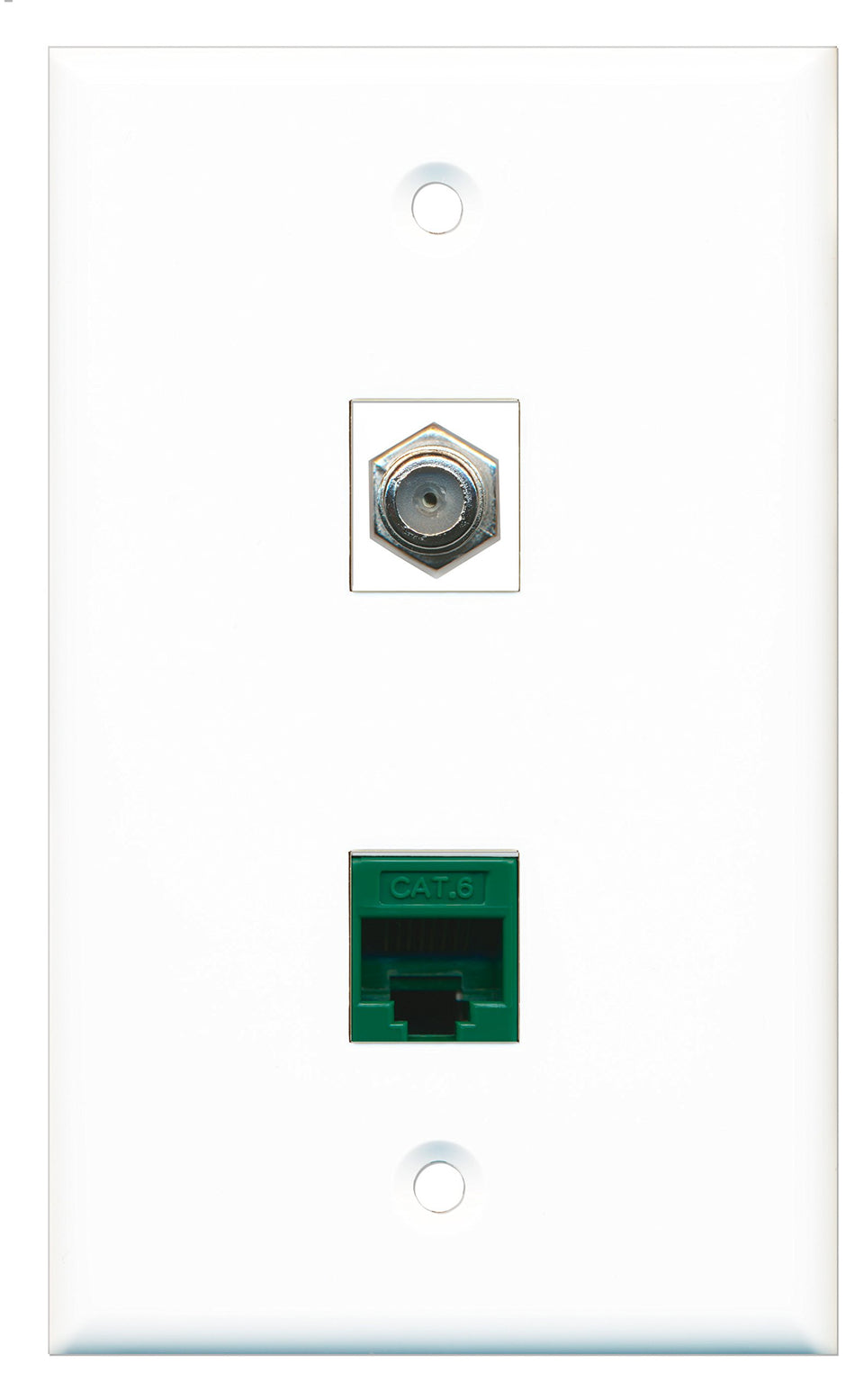 RiteAV - 1 Port Coax Cable TV- F-Type 1 Port Cat6 Ethernet Green Wall Plate - Bracket Included