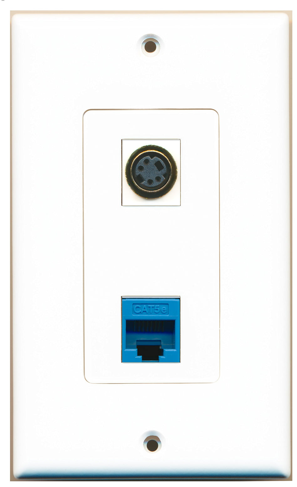 RiteAV 1 Port S-Video 1 Port Cat5e Ethernet Blue Wall Plate OVERSIZED White