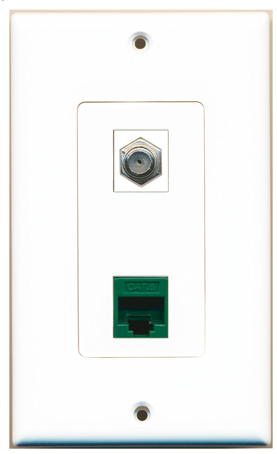 RiteAV 1 Port Coax Cable TV- F-Type 1 Port Cat6 Ethernet Green Wall Plate OVERSIZED
