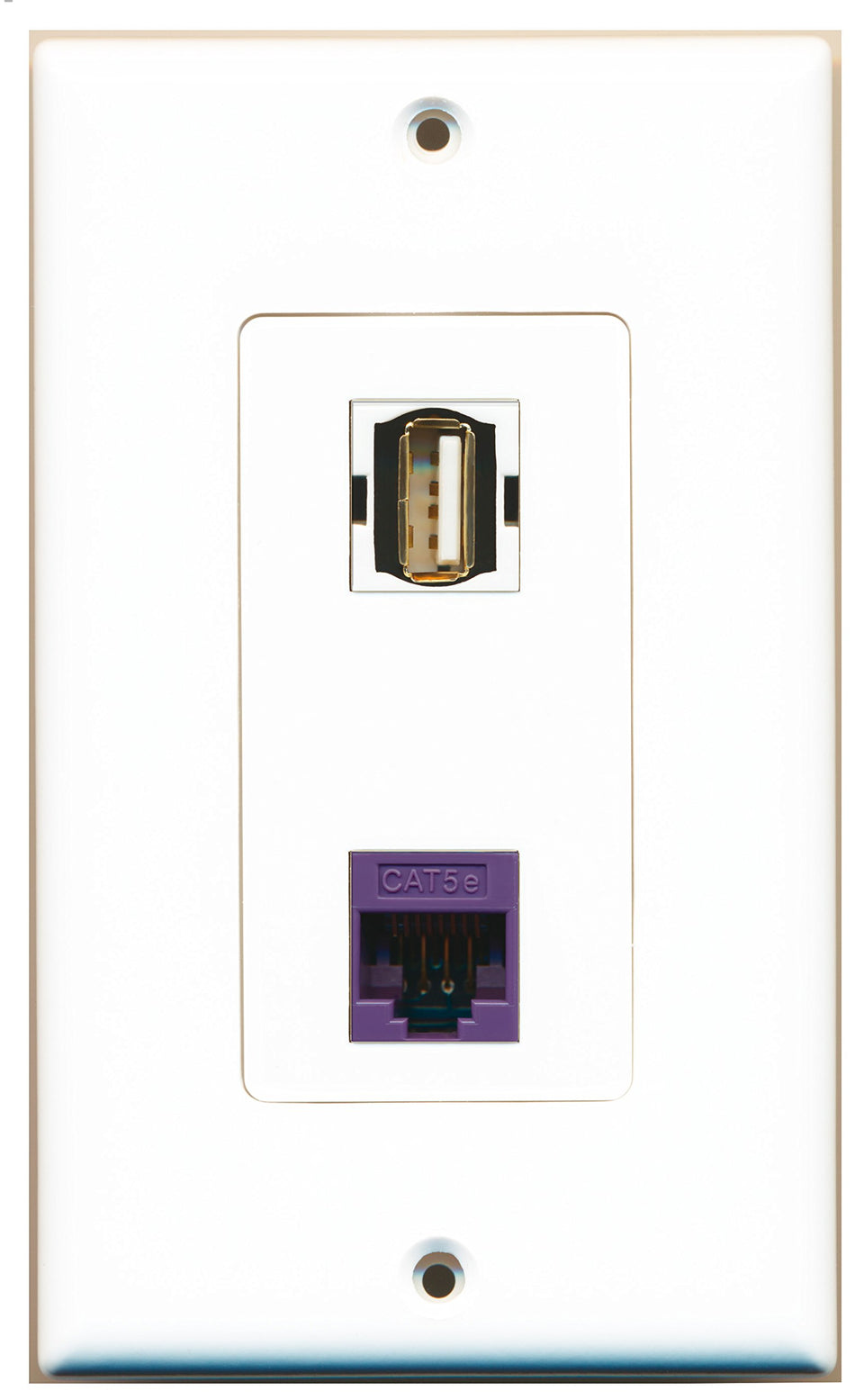 RiteAV 1 Port USB A-A 1 Port Cat5e Ethernet Purple Wall Plate OVERSIZED
