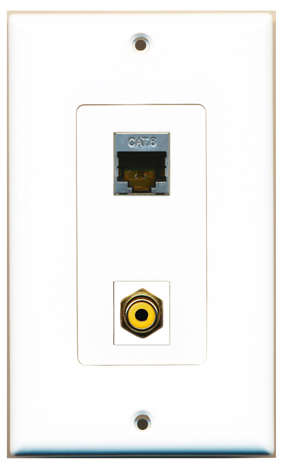RiteAV 1 Port RCA Yellow 1 Port Shielded Cat6 Ethernet Wall Plate OVERSIZED White
