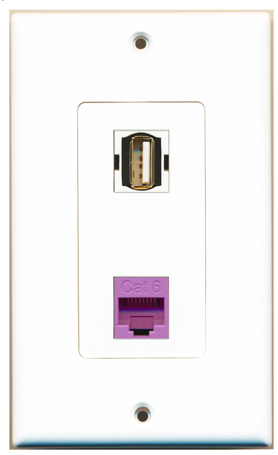 RiteAV 1 Port USB A-A 1 Port Cat6 Ethernet Purple Wall Plate OVERSIZED
