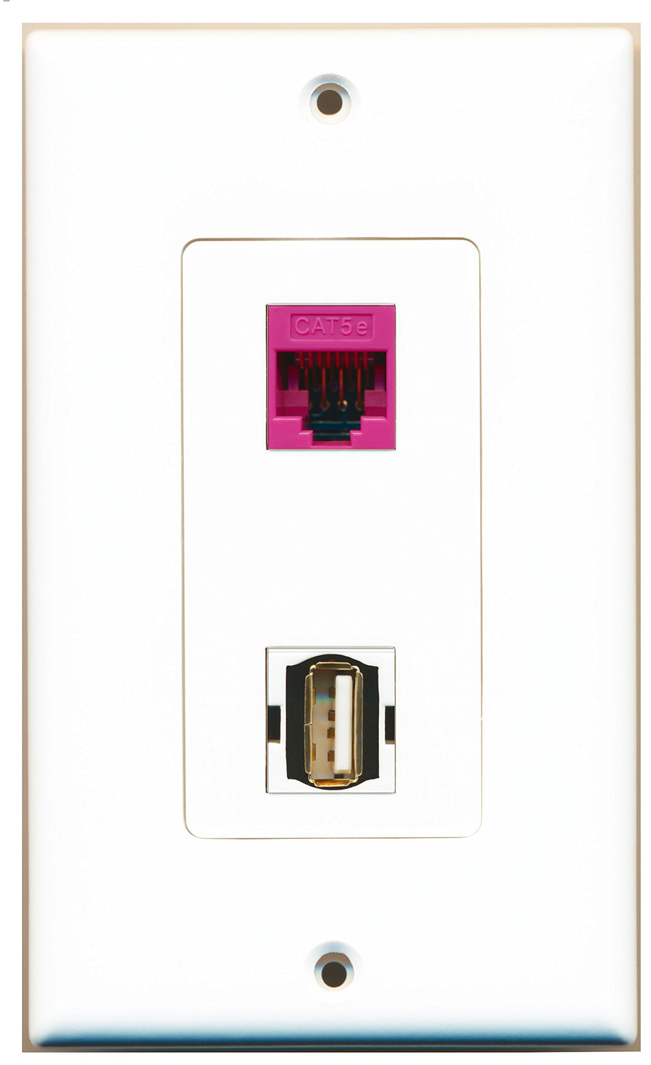 RiteAV 1 Port USB A-A 1 Port Cat5e Pink Type Wall Plate OVERSIZED